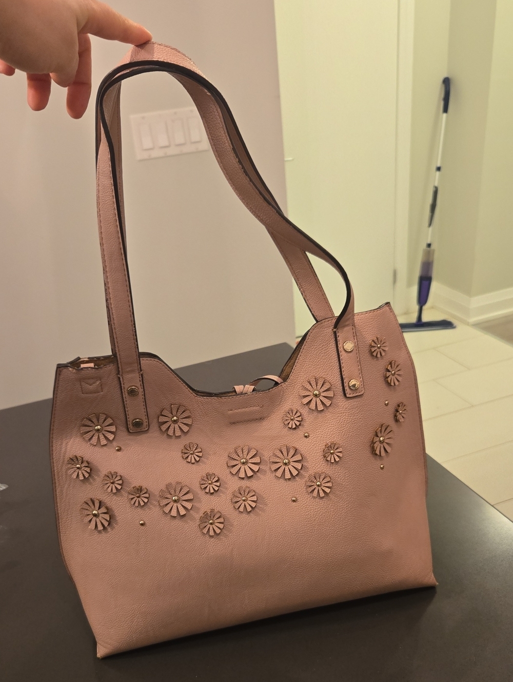 Calvin Klein Women's Pink Floral Appliqué Shoulder Bag